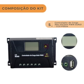 Segunda imagem do produto Kit 5 Unidades Controlador de Carga 30A PWM