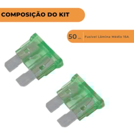 Segunda imagem do produto Kit 50 Fusível Corrente Contínua 15A Lâmina
