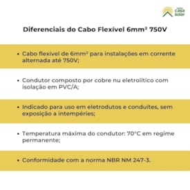 Segunda imagem do produto Kit 50 Metros Cabo Flexível 6mm² 750V Azul