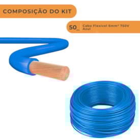 Segunda imagem do produto Kit 50 Metros Cabo Flexível 6mm² 750V Azul