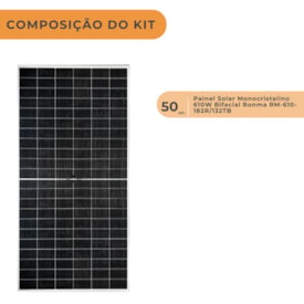 Segunda imagem do produto Kit 50 Painel Solar Monocristalino 610W Bifacial Ronma RM-610-182R/132TB
                                            