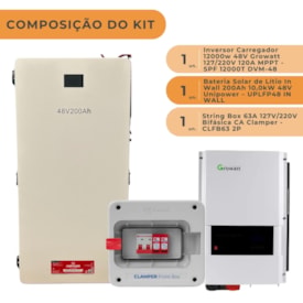 Segunda imagem do produto Kit Backup Growatt 48V/127V com Bateria Solar de Lítio 200Ah Unipower