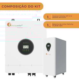 Segunda imagem do produto Kit Backup Inversor 8kW 48/220 e bateria Litio Felicity 17,5kW