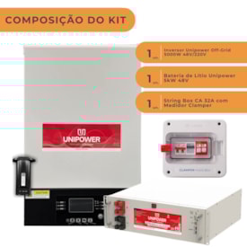 Segunda imagem do produto Kit Backup Unipower 48V/220V com Bateria Solar de Lítio 100Ah Unipower