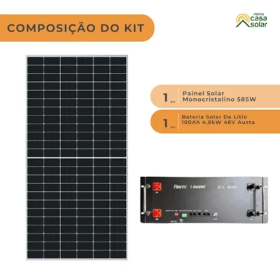 Segunda imagem do produto Kit Bateria de Lítio 100Ah 48V Austa e Painel de 585W