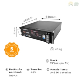 Segunda imagem do produto Kit Bateria de Lítio 100Ah 48V GetPower com 3 Placas 160W