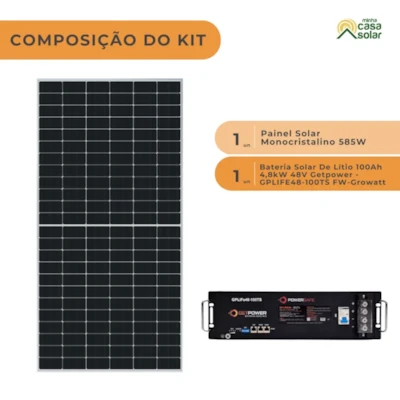 Segunda imagem do produto Kit Bateria de Lítio 100Ah 48V GetPower FW Deye e Painel de 585W