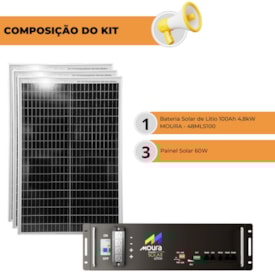 Segunda imagem do produto Kit Bateria de Lítio 100Ah 48V Moura com 3 Placas 60W