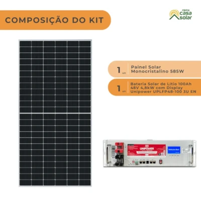 Segunda imagem do produto Kit Bateria de Lítio 100Ah 48V Unipower UPLFP48 3U EN com 1 Placa de 585W