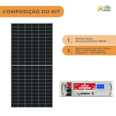 Segunda imagem do produto Kit Bateria de Lítio 150Ah 48V Unipower UPLFP48 3U c/ Display com 1 Placa 585W