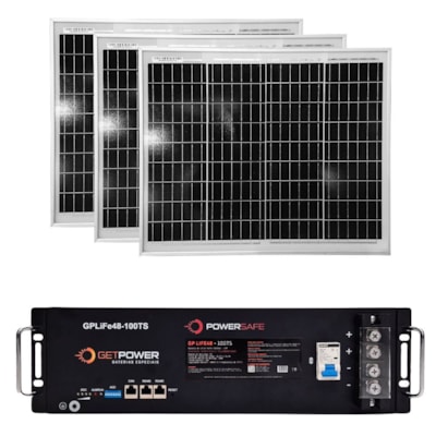 Kit Bateria de Lítio GetPower 100Ah 48V e 3 Painel Solar 80W