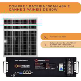 Segunda imagem do produto Kit Bateria de Lítio GetPower 100Ah 48V e 3 Painel Solar 80W
                                            
