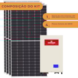 Segunda imagem do produto Kit Bateria De Lítio Unipower 100ah 48v 4 Painel Solar 585w