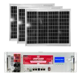 Kit Bateria de Lítio Unipower 100Ah 48V e 3 Painel Solar 80W