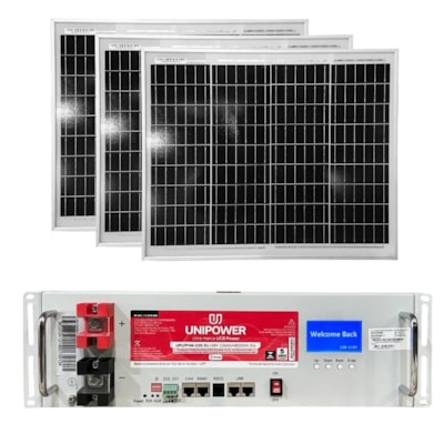 Kit Bateria de Lítio Unipower 100Ah 48V e 3 Painel Solar 80W