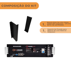 Segunda imagem do produto KIT Bateria GETPOWER FW Growatt 48V 100Ah + Suporte para fixação na parede