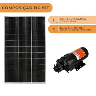 Segunda imagem do produto Kit Bomba de Superfície Seaflo 12V 70M com Placa Solar