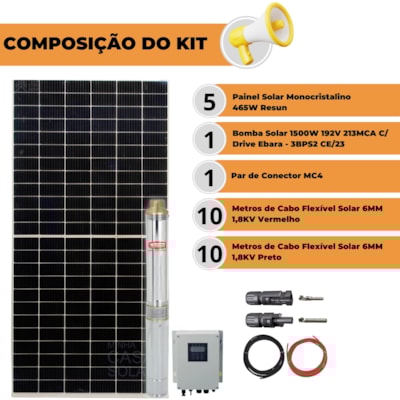 Segunda imagem do produto Kit Bomba Ebara 3BPS2 ce 23 1500W Ebara Com Painel Solar 465w Resun
