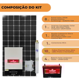Segunda imagem do produto Kit Bomba Ebara 97 MCA Monofásica 220V Inversor 48V/220V e Bateria Unipower