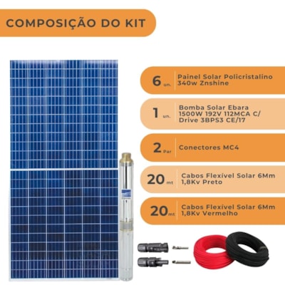 Segunda imagem do produto Kit Bomba Solar 1500W Ebara Écaros 192V 112MCA 3BPS3 CE/17