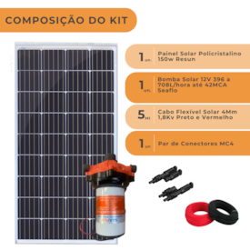 Segunda imagem do produto Kit Bomba Solar 150W Resun Irrigação Seaflo 396 a 708L/hora