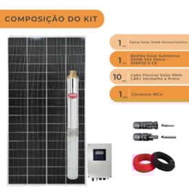 Segunda imagem do produto Kit Bomba Solar 300W Ebara até 30mca ou 2700 L/h