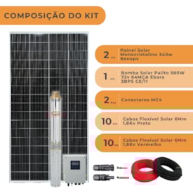 Segunda imagem do produto Kit Bomba Solar 580w Ebara Écaros 72V 64MCA 3BPS CE/11