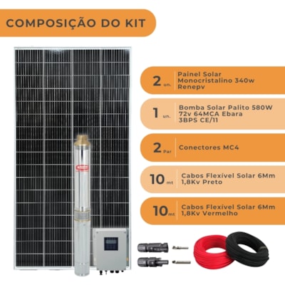 Segunda imagem do produto Kit Bomba Solar 580w Ebara Écaros 72V 64MCA 3BPS CE/11