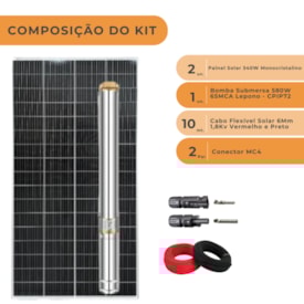Segunda imagem do produto Kit Bomba Solar 580W Lepono até 65cma ou 2900L/h