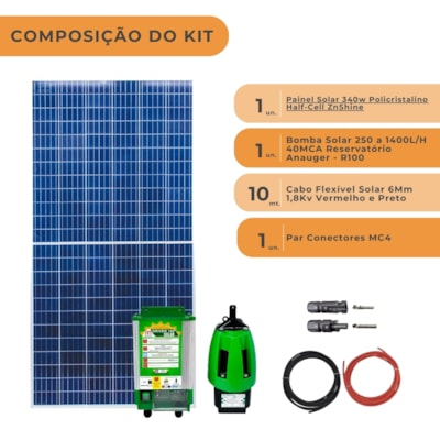 Segunda imagem do produto Kit Bomba Solar Anauger P100 com Painel Solar 340w Poço