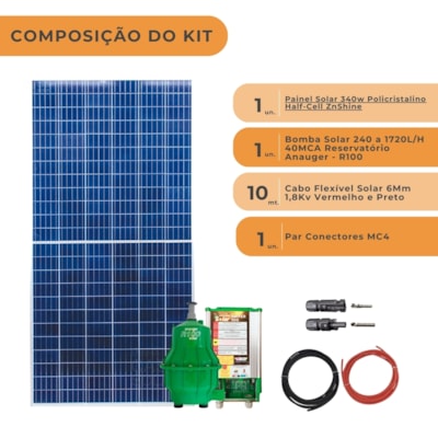 Segunda imagem do produto Kit Bomba Solar Anauger R100 com Painel Solar 340w Reservatório