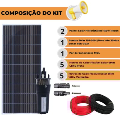 Segunda imagem do produto Kit Bomba Solar BSD-3024 Sun21 Painel 150w Resun Irrigação