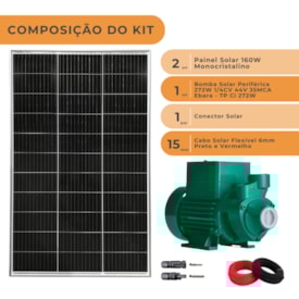 Segunda imagem do produto Kit Bomba Solar de Superfície Ebara Até 2300L/H 35MCA 272W 44V