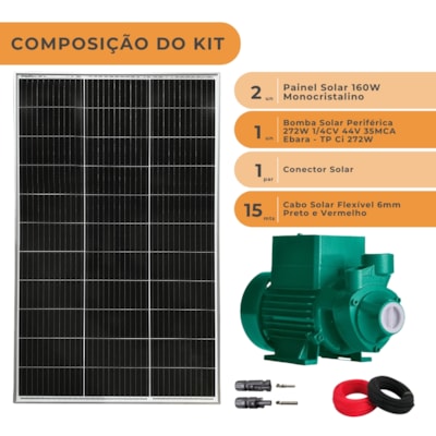 Segunda imagem do produto Kit Bomba Solar de Superfície Ebara Até 2300L/H 35MCA 272W 44V