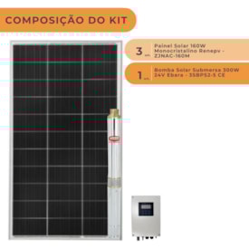 Segunda imagem do produto Kit Bomba Solar Ebara Até 3000l/h 32MCA 300W 24V