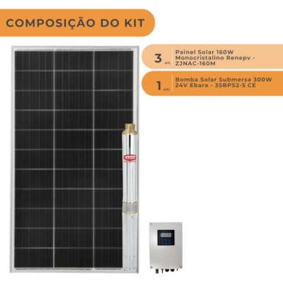Segunda imagem do produto Kit Bomba Solar Ebara Até 3000l/h 32MCA 300W 24V