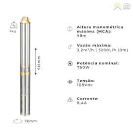 Segunda imagem do produto Kit Bomba Solar Lepono 750W 98MCA 3200L/h