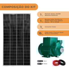 Segunda imagem do produto Kit Bomba Solar Periférica Ebara Até 2300L/H 35MCA 272W 44V