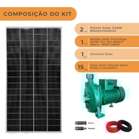 Segunda imagem do produto Kit Bomba Solar Periférica Ebara Até 7800l/h 28MCA 620W 76V