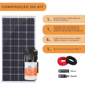 Segunda imagem do produto Kit Bomba Solar Pressurizada Seaflo 408L/h a 360L/h