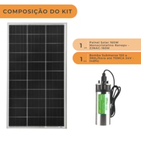 Segunda imagem do produto Kit Bomba Solar Submersa 160W Indflo 24V 70 metros