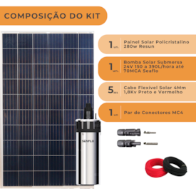 Segunda imagem do produto Kit Bomba Solar Submersa 24V 6,5L/MIN 120PSI 6A 70MCA Seaflo