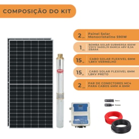 Segunda imagem do produto Kit Bomba Solar Submersa Ebara Até 3400l/h 84MCA 600W 48V