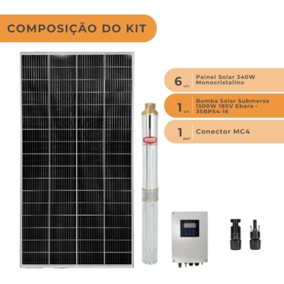 Segunda imagem do produto Kit Bombeamento Solar 1500W 180V 122MC Ebara 3SBPS4-16