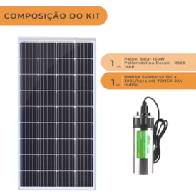 Segunda imagem do produto Kit Bombeamento Solar 150W Indflo 150 a 390L/hora 24V