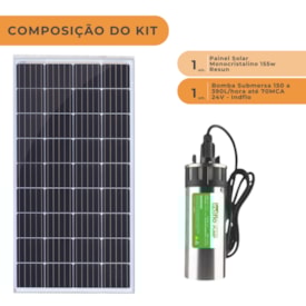 Segunda imagem do produto Kit Bombeamento Solar 155W 70Mca Indflo