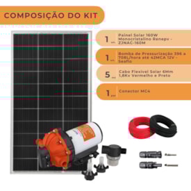 Segunda imagem do produto Kit Bombeamento Solar 160W com Bomba Seaflo 396 a 708L/hora