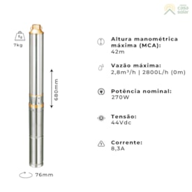 Segunda imagem do produto Kit Bombeamento Solar 270W 42MCA 2800L/h Lepono