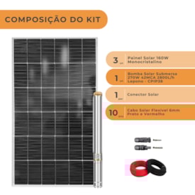 Segunda imagem do produto Kit Bombeamento Solar 270W 42MCA 2800L/h Lepono
