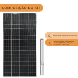 Segunda imagem do produto Kit Bombeamento Solar 3200L/H 98MCA Lepono CPIP108